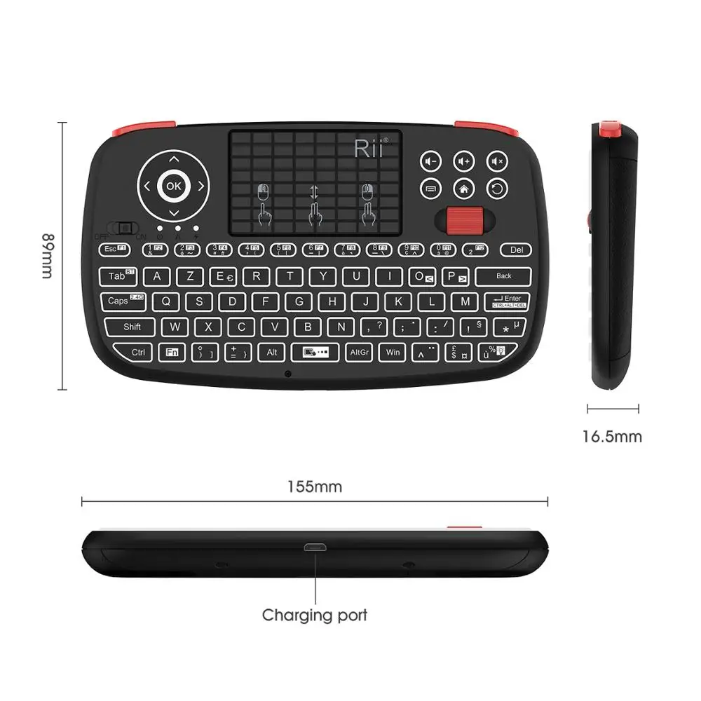 AZERTY Мини Клавиатура Rii i4 2 4 ГГц Bluetooth с двумя режимами портативная мышь подсветкой