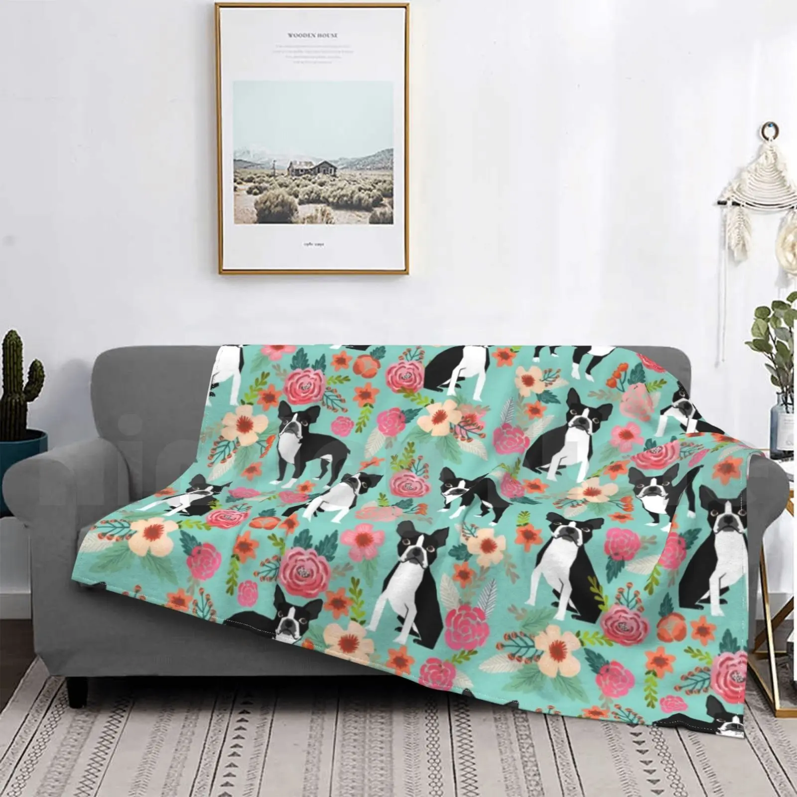 

Boston Terrier Florals Pattern-Cute Dog Design , Dog , Boston Terrier Blanket Fashion Custom Boston Terrier