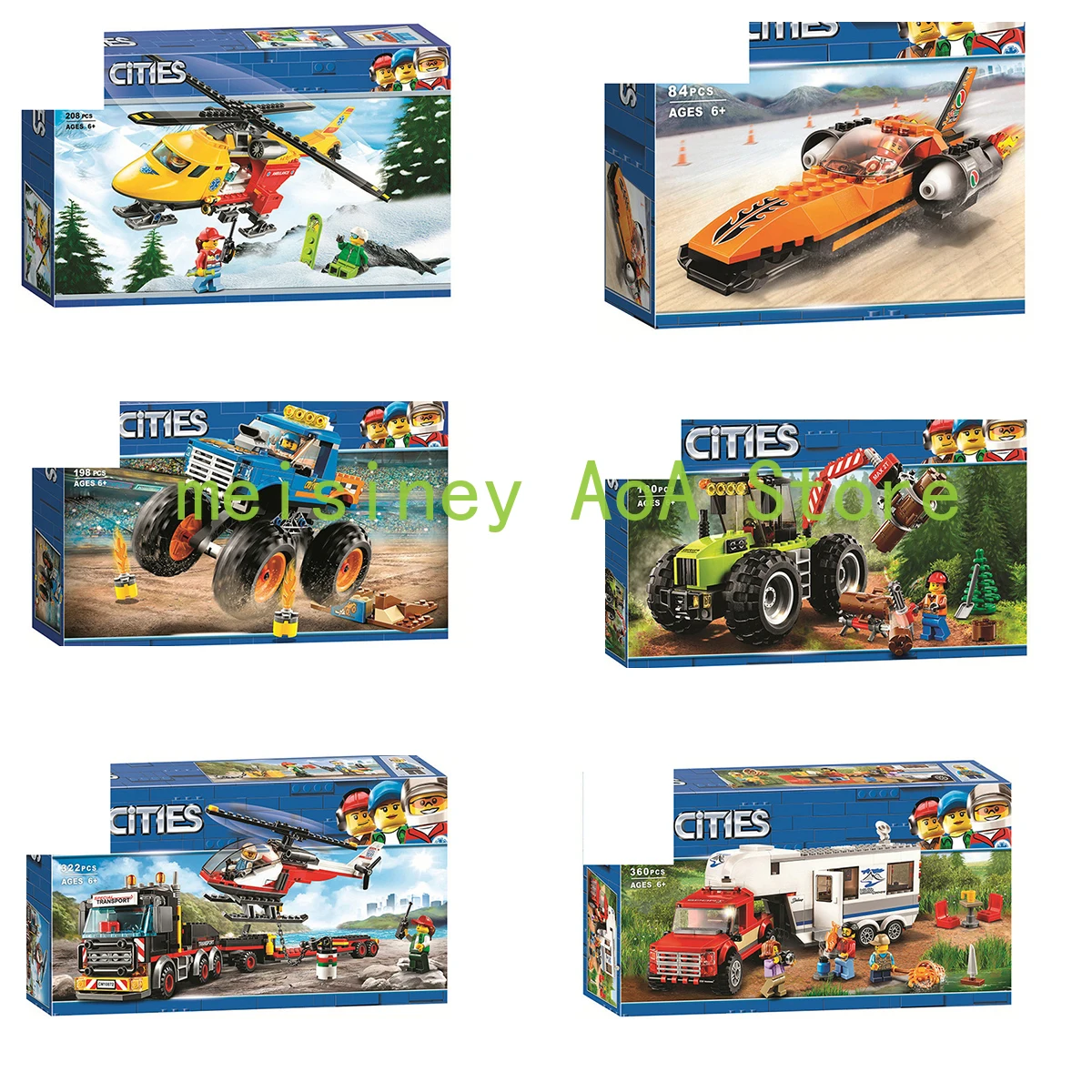 

7pcs/set Compatible City Great Vehicles 60183 Heavy Cargo Transport 60182 Pickup & Caravan 60181 Forest Tractor