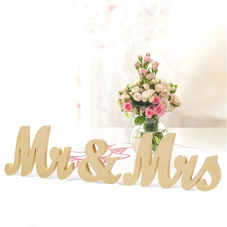 1set DIY Festival Party Wedding Wooden Signs Home Decor Gold Silver Powder MR& MRS Letters Ornaments Party Wedding Supplies