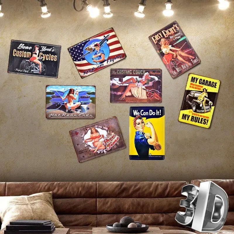 

3D Model Show Girl Style Tin Sign Art Painting Bar Pub Club Cafe Shop Home Wall Decor Retro Metal Poster
