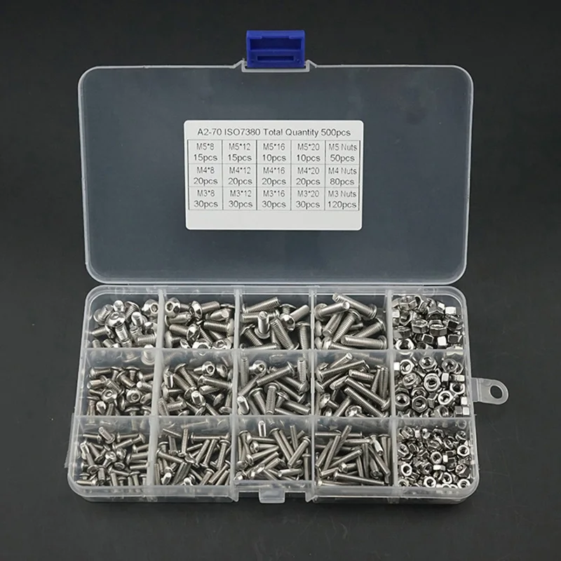 

New Hot 480Pcs M2-M4 Screws Set With Storage Box Stainless Steel Hex Socket Head Cap Screw Nut Kit USJ99