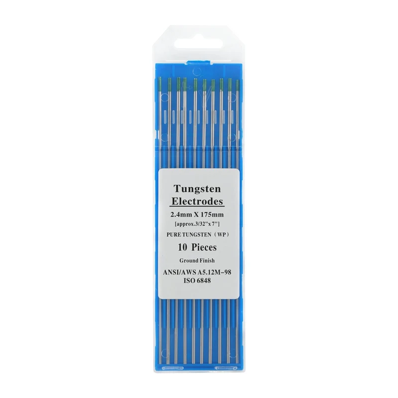 

TIG Welding Tungsten Electrodes Pure Tungsten 3/32in x 7in (Green, WP) 10-Pack