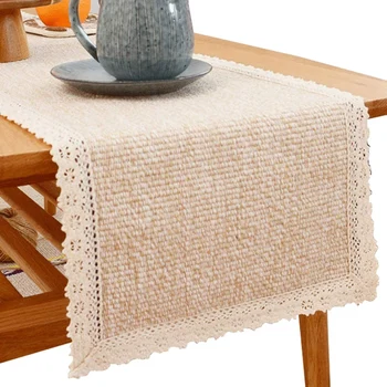 

Beige Lace Table Runners,Tea Table Linen for Restaurant Kitchen Dining Wedding Party Banquet Decor (12WX82inch L)