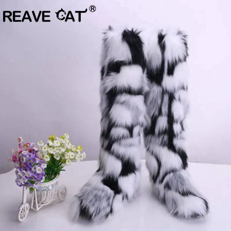 REAVE CAT/зимние сапоги женские зимние теплые сапоги выше колена с искусственным лисьим мехом г. Новые модные женские сапоги большой размер us10