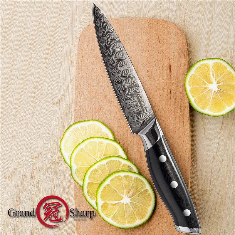 Grandsharp 5 дюймов Универсальный нож 67 слоев VG10 японский дамасский стальной нож шеф-повара высокоуглеродный кухонный нож G10 ручка Подарочная коробка