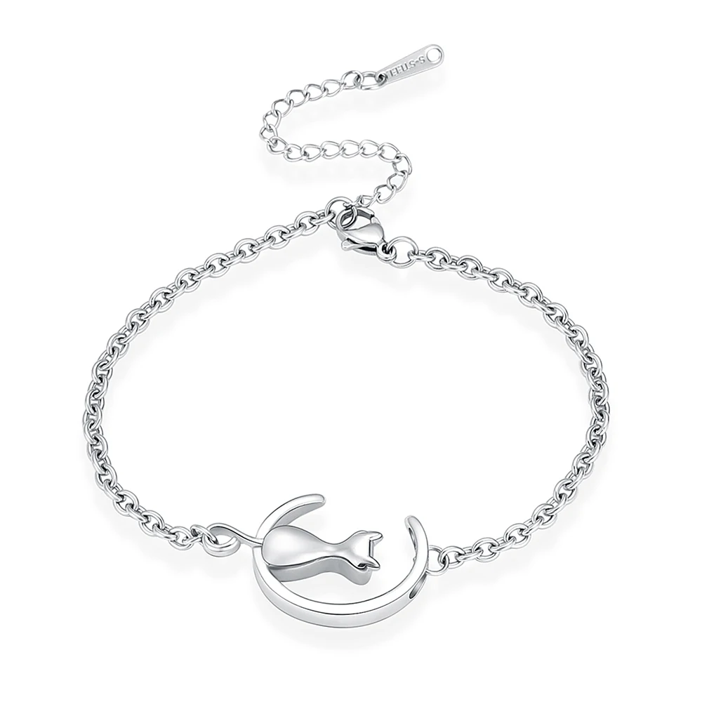 Lovely Cat Shape Memorial Bracelet Stainless Steel Urn For Ashes