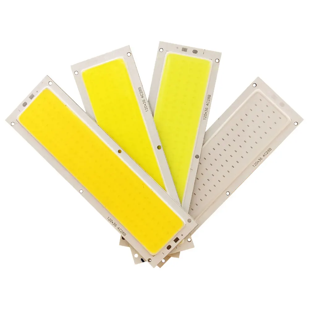50pcs Wholesale 120x36mm COB Strip LED Light Board 12V 10W 1000LM Warm Natural Cold White Blue Red Color LEDs Bulb COB Chip