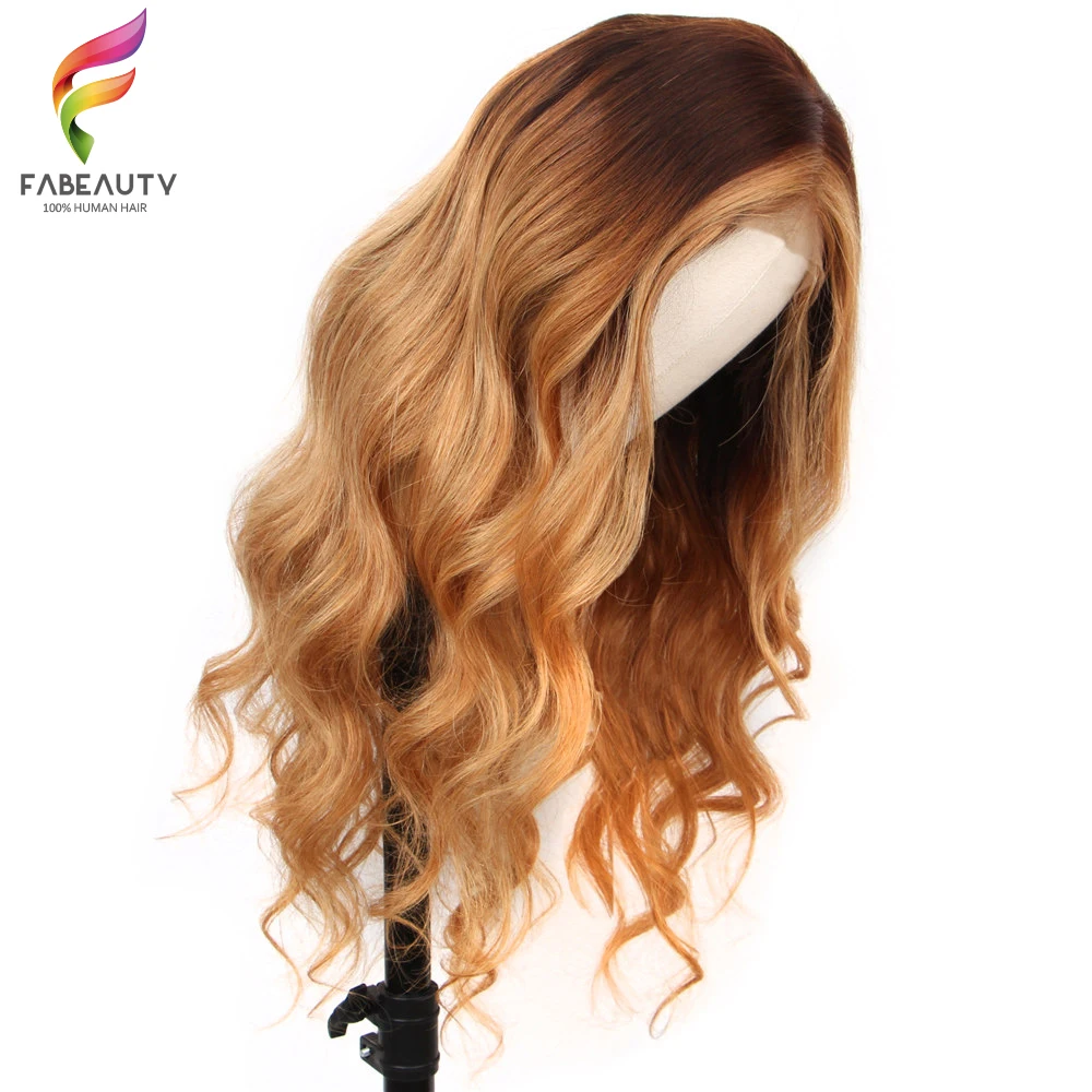 Омбре 4/27 человеческие волосы на кружеве, парик 150%, перуанские объемные волнистые кружевные парики, предварительно выщипанные средний коэффициент, медовые светлые волосы remy