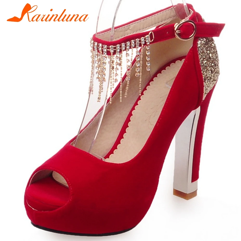 

KARINLUNA Big Size 34-43 New Ladies 2020 Party Ol Sexxy Pumps Fashion Peep Toe Fringe Pumps Women High Heels Shoes Woman