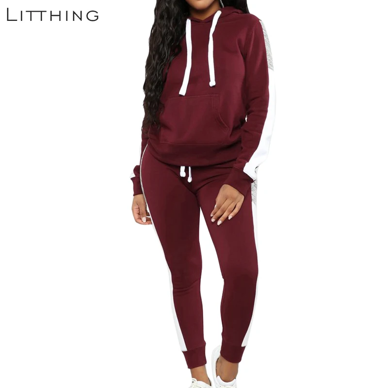 

LITTHING New Arrival Women Sport Suit Tracksuit Long Sleeve Stripe Running Set Winter Jogging Casual Lady Solid Color Sweatwears