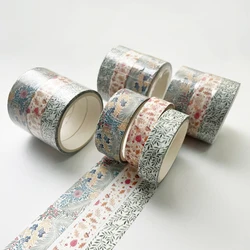 Ruban adhésif Washi à motif de fleurs, 3 pièces/ensemble, adhésif décoratif avec grille, pour Scrapbooking, Kawaii, papeterie pour journal intime, 3m 
