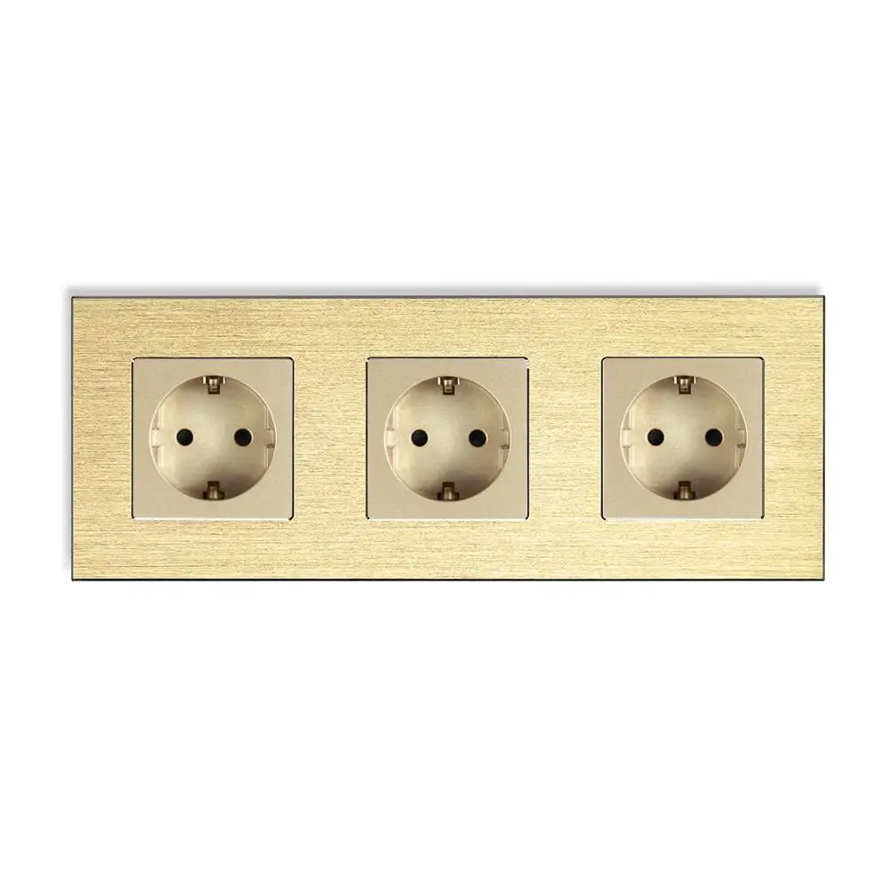 Golden Wall Socket BSEED тройное гнездо питания стандарта ЕС белый черный Gloden Матовый алюминий 110-240 в электрическая розетка ЕС - Тип: Golden Wall Socket
