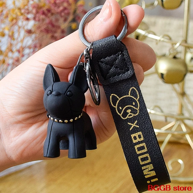 French Bulldog Keychain PU Leather, Black | Frenchie Shop