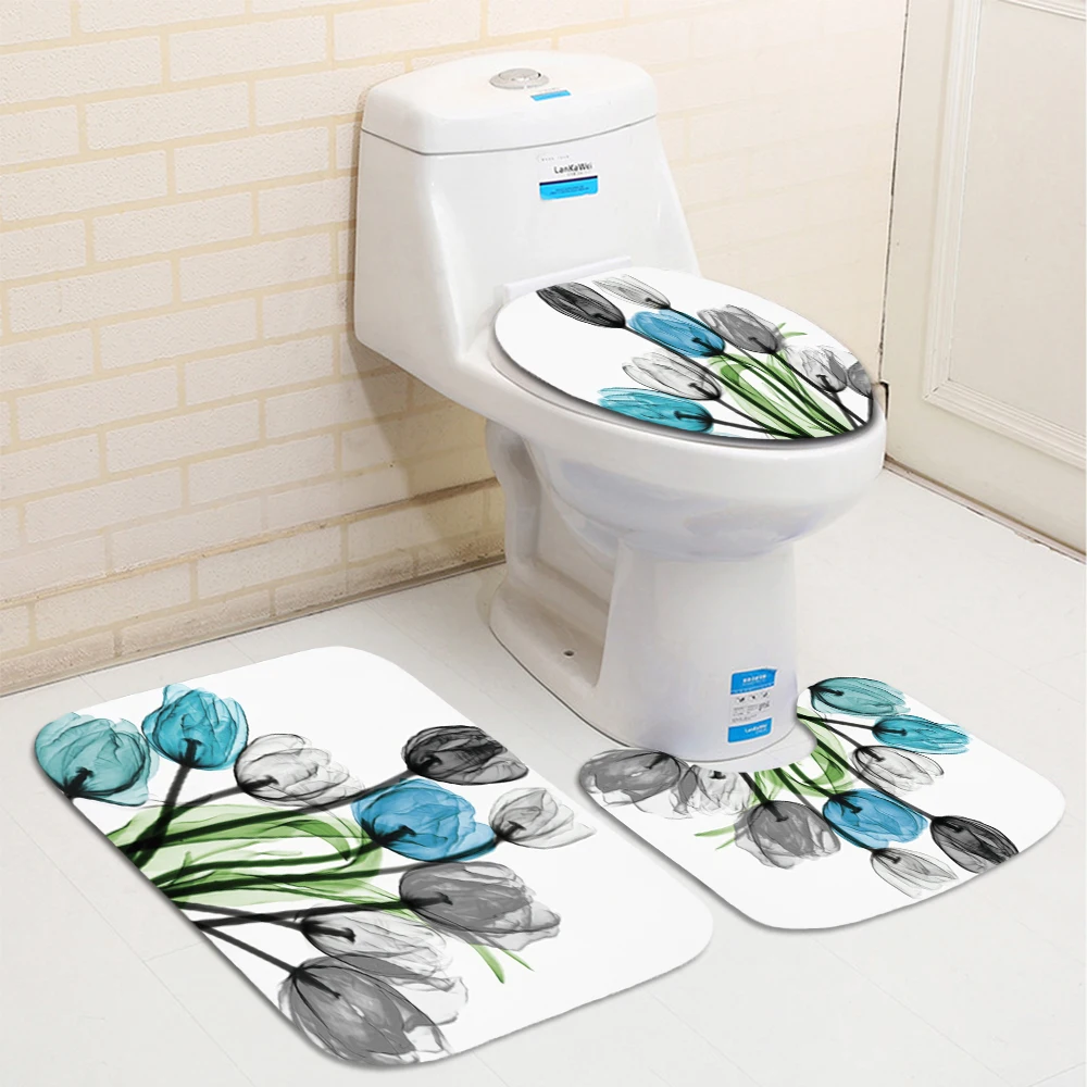 Тканевая занавеска для душа с цветами тюльпана и крючками ванной комнаты