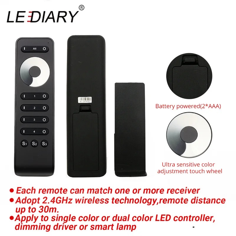 

LEDIARY 12V RF Stepless Dimmer Driver Multi Control Remote For Mono Color LED Lamps Strip 3528 5050 Touch Control 30M Distance