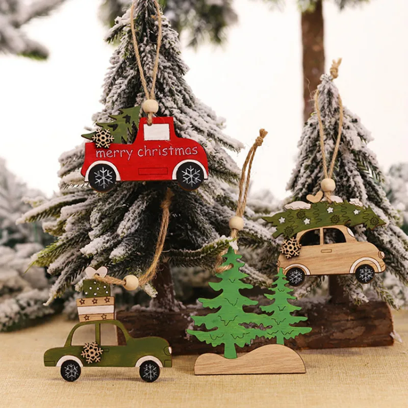 Деревянные окрашенные маленькие животные автомобиль Рождественская елка подвесные предметы интерьера подарочные аксессуары рождественские украшения резные деревянные фишки