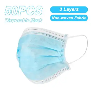 

50PCS/bag Disposable Protective Masks 3 Layers Non-woven Fabric Dustproof Mask Disposable Facial Protective Mouth Masks