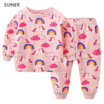 

Rainbow Kids Pajamas Sets Cotton Boys Sleepwear Suit Autumn Spring Girls Pajamas Long Sleeve Tops+Pants 2pcs Children Clothing