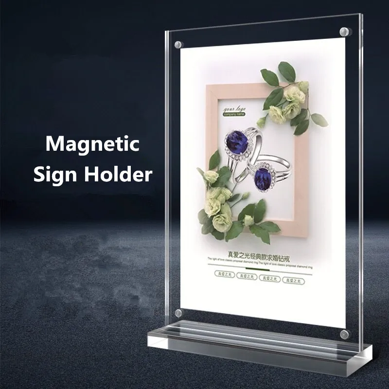 A4 T shape Double Side Magnetic Acrylic Sign Card Holder Display Stand Menu Paper Stands Frame For Tables Restaurants Sign Board 25 pcs business card holder acrylic sign for table wedding small transparent stand display stands