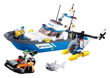 

0657 347pcs city swat policemen police ship helicopter shark boat truck building blocks 4 figures Toy
