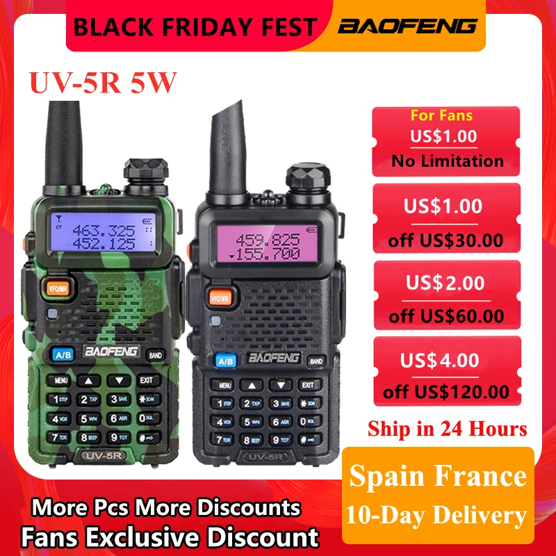 

Baofeng UV-5R Walkie Talkie 5W VHF UHF Dual Band Two Way Radio Station Baofeng UV 5R Portable Transceiver for Hunting Ham Radios