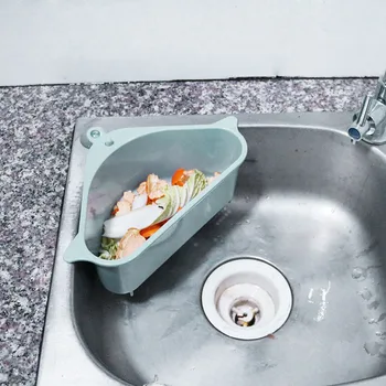 

Kitchen Triangular Sink Strainer Drain Vegetable Fruit Drainer Basket Suction Cup Sponge Rack Storage Tool Sink Filter Shelf