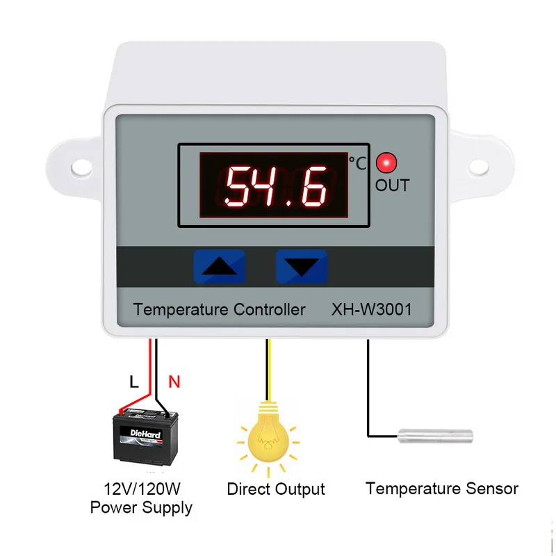12V 120W 10A 12/24/110/220V AC микрокомпьютер светодиодный Контроль температуры XH-W3001 для инкубатора охлаждения и нагрева термостата с зондом - Цвет: 12V 120W