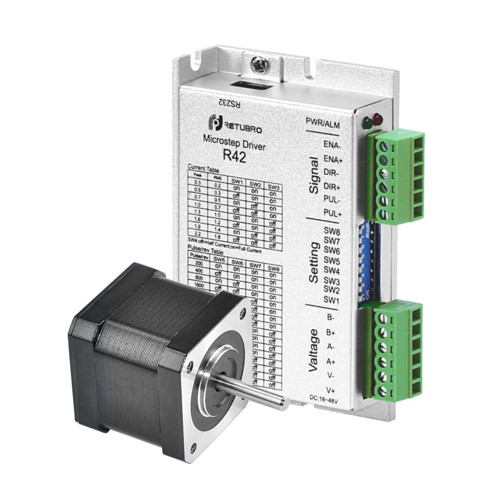RETUBRO R42+ 42 серии Nema 17(Национальная ассоциация владельцев электротехнических предприятий) шаговый двигатель и Драйвер 22/34/71 Ncm 4 провода 2 Фаза гибридный 5 мм вал 1,2/1,5/1.8A мотор