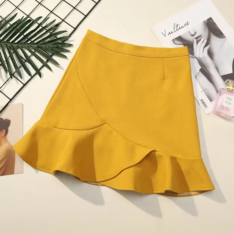 Yfashion женская летняя юбка мода OL женский Одноцветный с оборкой, с высокой посадкой с оборками безопасности стрейч-юбки хлопок рыбий хвост юбка
