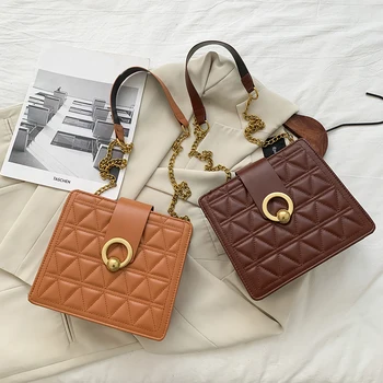 

Retro Solid PU Leather Messenger Chain Handbags Big Capacity Trunk Shoulder Bags Fashion Exquisite Shopping Bag