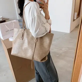 

Large Capacity Stone Pattern Trending PU Leather Shoulder Bags Women's Handbags 2020 Winter Travel Hand Bag Trending Big Bags