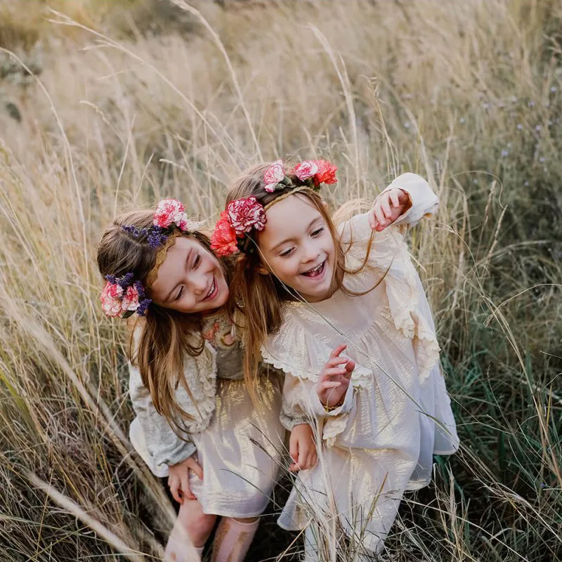 

19 Autumn And Winter New Style Childrenswear Girls Gold Luster Elegant Long-sleeved Dress with Real Silk