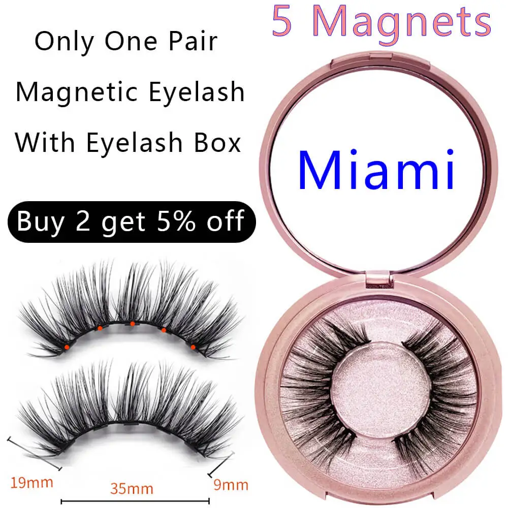 Miami Eyelash Магнитные ресницы натуральный глаз Подводка для глаз набор 5 магнитов аппликатор накладные норковые накладки бигуди наращивание 3D Поддельные полные ресницы многоразовые - Цвет: Miami Eyelash