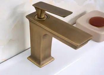 

Antique Brass Single Hole Deck Mounted Bathroom Basin Sink Faucets Single Handle Water Mixer Taps tnf667