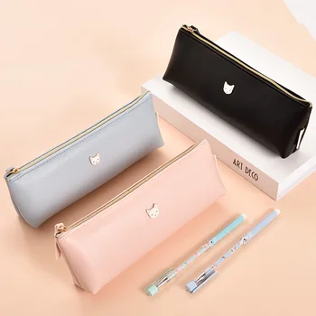 

Lovely Cat Pencil Bag With Zipper Small And Big Two Types PU material Safety For Students Deli 66866