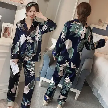 

Cartoon Long Sleeve Trousers Two Paper Suit Adjustable Comfortable Print Elastic Women Pajama Set Soft 1Set Rayon Sleepwear