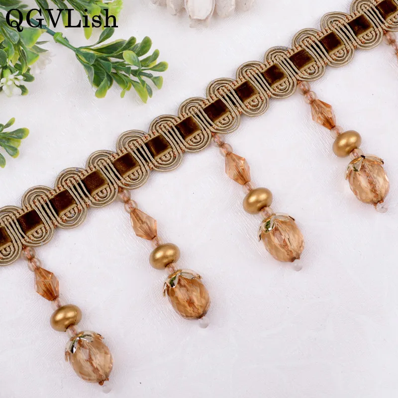 QGVLish 12M Crystal Beads DIY Sewing Sofa Curtain Stage Decorative Lace Trims Ribbon Tassel Fringe Accessories | Дом и сад