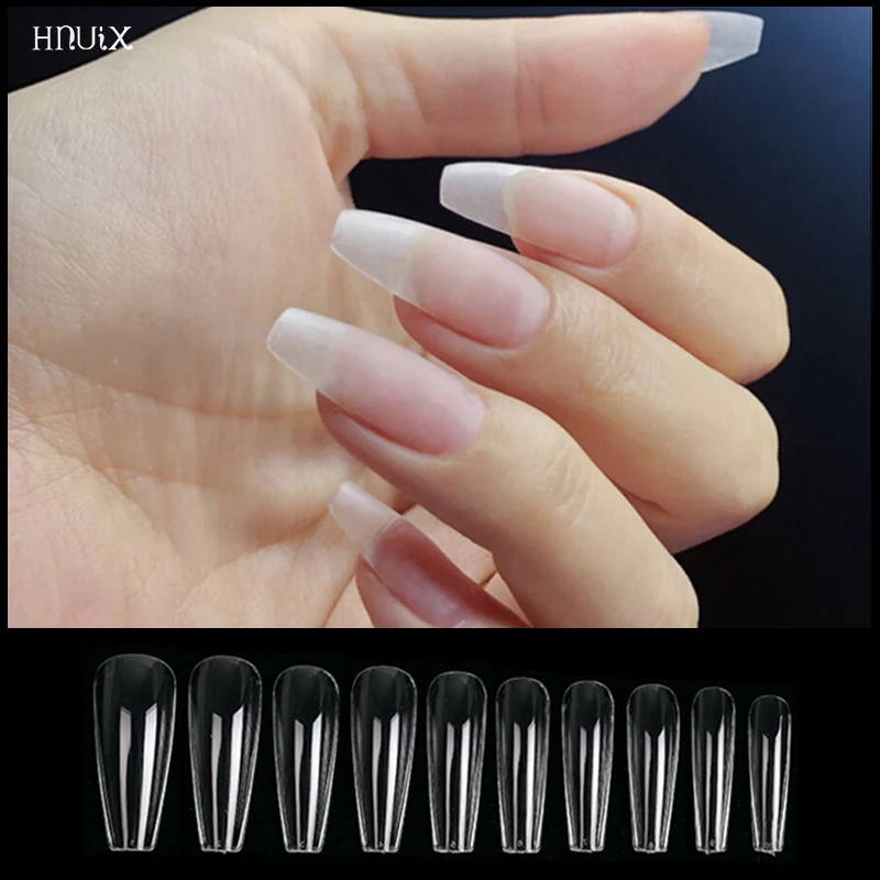 HNUIX 500pcs Long Coffin False Nails Ballerina Nail Tips Full Cover Acrylic Clear Nails False Nails For Gel Nails