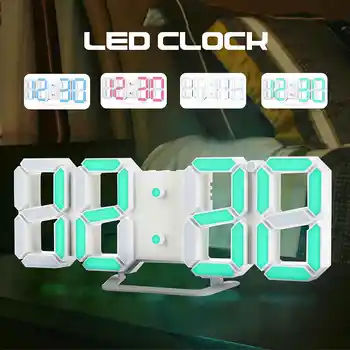 

3D Alarm Clock LED Date Display Digital Temperature Snooze Table Wall Hanging Plastic Alarm Clock CDS Sensor Home Decoration