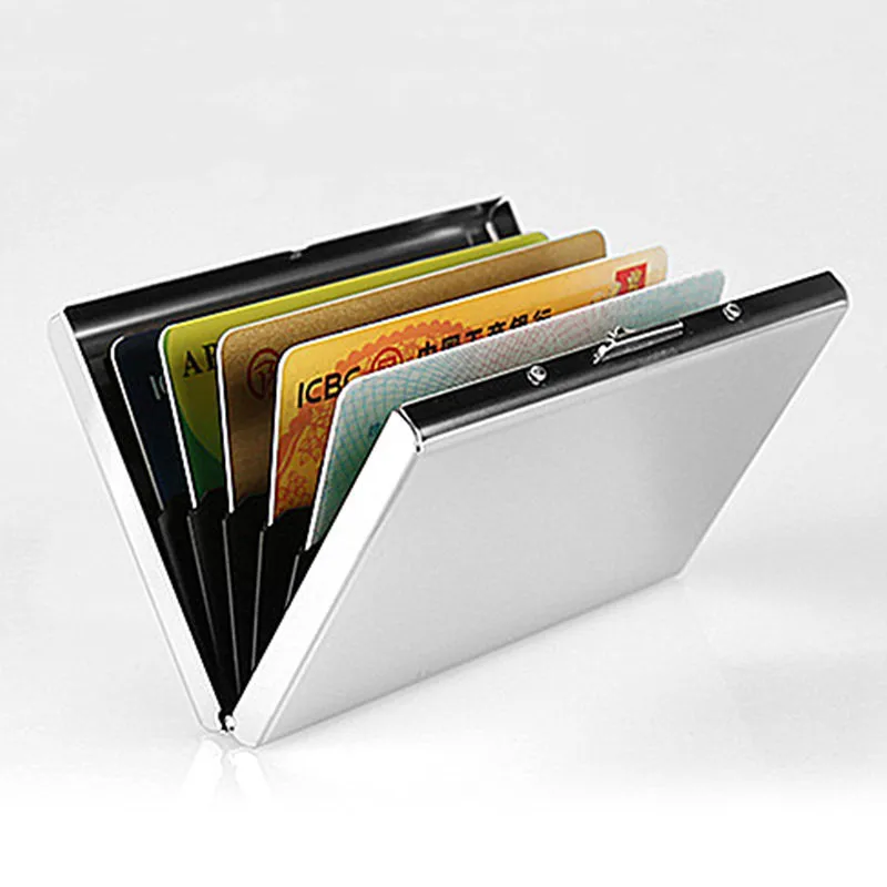 

BYCOBECY Stainless Steel Fashion Card Protector ID Wallet Women Men Metal Aluminium Credit Card Holder Cases Bank Card Package