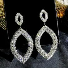 Flatfoosie Роскошные Кристальные серьги в форме капли воды для женщин геометрические серебряные блестящие свисающие серьги со стразами ювелирные изделия для свадебной вечеринки