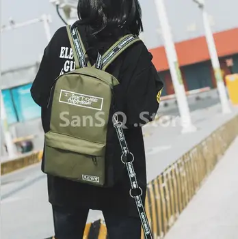 

Casual Backpack Unisex Backpack Korean Letter Printing Ribbon College Simple Student Bag Green Canvas Mochila Feminina Bagpack