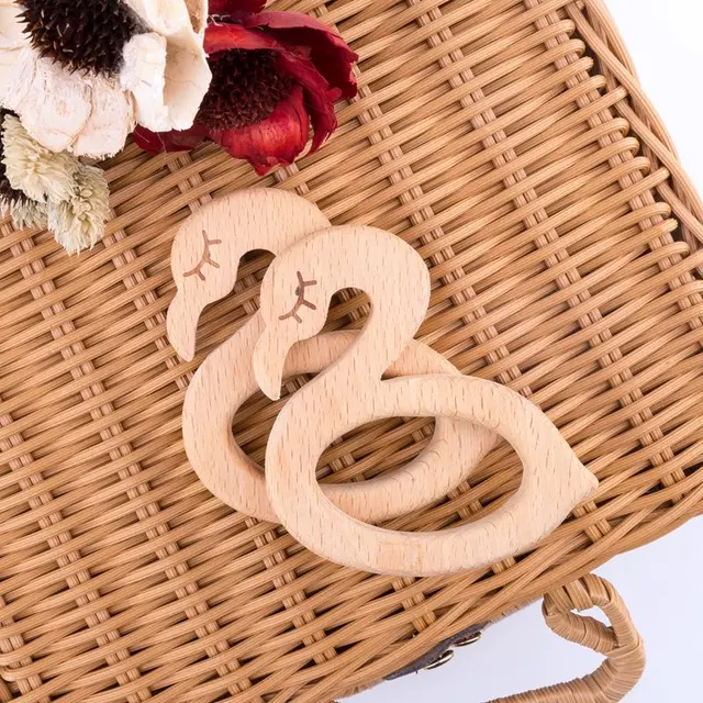 1PC Baby Wooden Teethers Food Grade Toys Wooden Animal Pig Rodent Flamingo Beech Wood Teething  Bracelet Pendant Children Goods 5