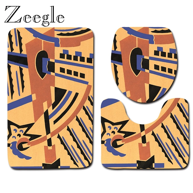 Zeegle 3pcs Bath Mat Set Anti Slip Bathroom Doormat Toilet Pedestal Rug Foot Mat Flannel Soft Toilet Seat Cover Mat Toilet Set