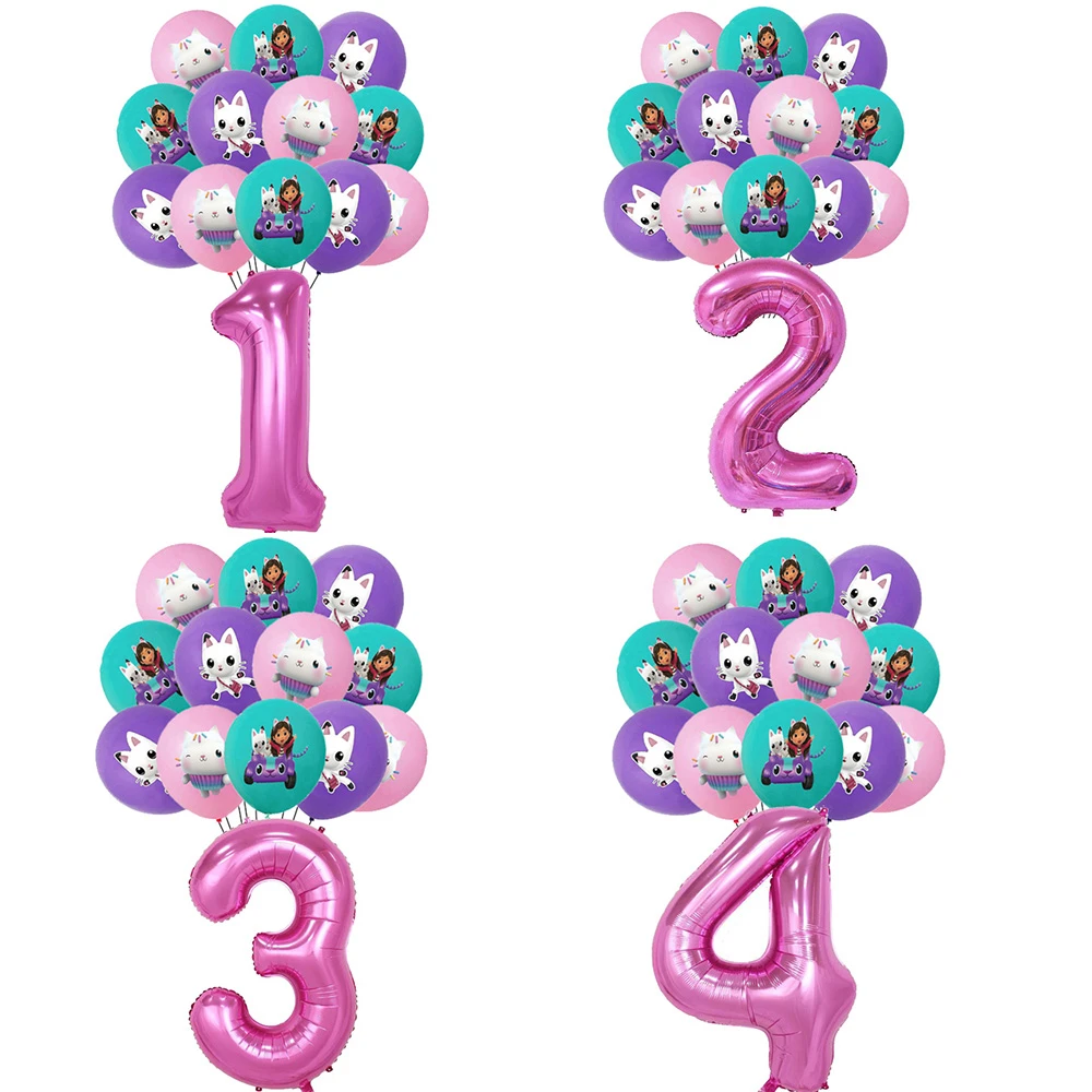 Cartoon Gabby Dollhouse Party Balloons Pack 1st 2nd Number Balloon Set