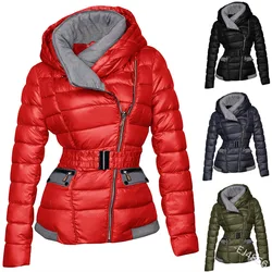 Short Slim Zipper Solid Cotton Down Jecket for Women Winter High Neck Waist Warm Jacket for Women