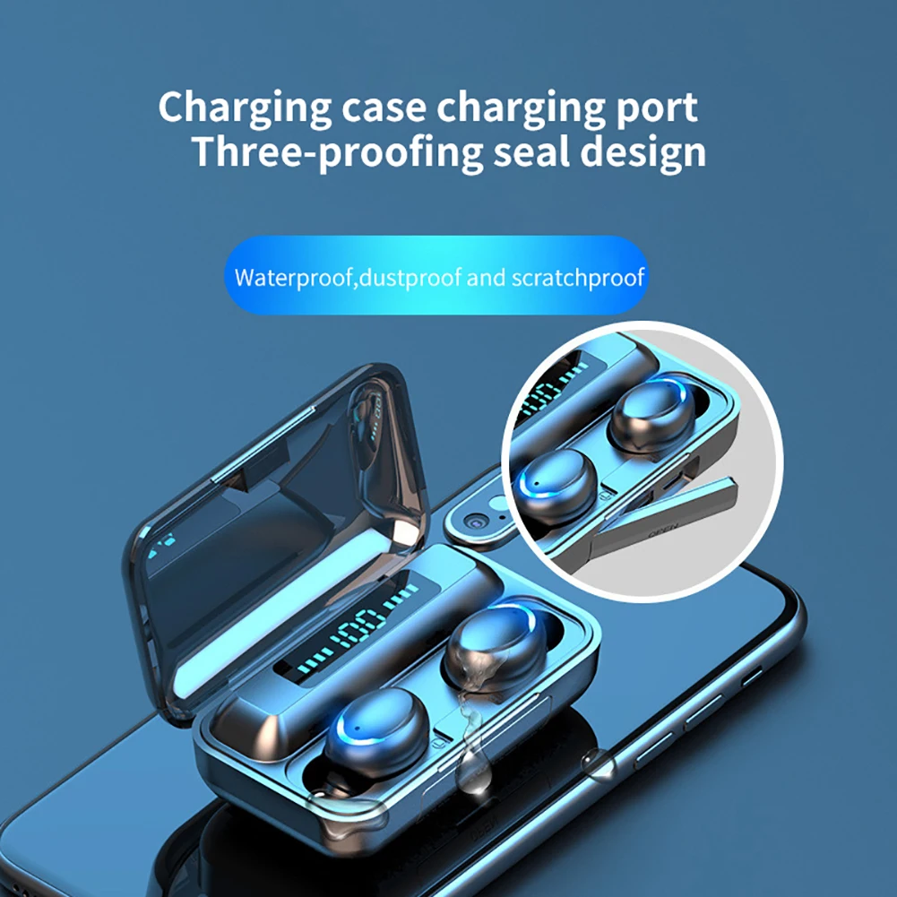 Wireless Earphones F9-5C TWS Digital Bluetooth 5.0 Earbuds 9D Stereo Sound for Phones Large Battery Capacity | Электроника