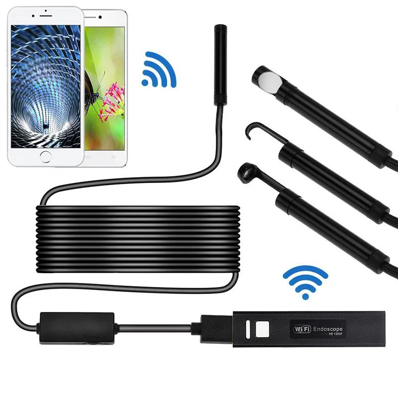 WiFi эндоскоп камера обнаружения 5,0 MP 1200P HD эндоскоп камера 8 мм водонепроницаемый жесткий кабель трубчатая камера-змея для IOS Android PC - Цвет: Black