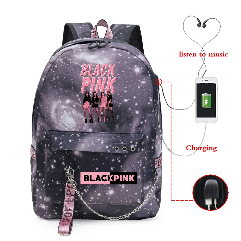 Backpack 26 Новинка, школьные сумки для девочек, Kpop, черный, розовый, розовый, Лиза, рюкзак для женщин, зарядка через usb, рюкзак для ноутбука, дорожный рюкзак, Sac A Dos Femme - Цвет: Backpack 26